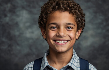 portrait of a boy with curly hair smiling