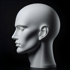 Studio Side View of Plastic Blank White Female Girl Generic Human Fashion Mannequin Fake Sculpture Head Profile isolated Dark Black Background Surreal Art Clothing Store Body Organs Marketing Display