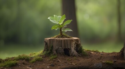 little tree sprouting from an ancient stump
