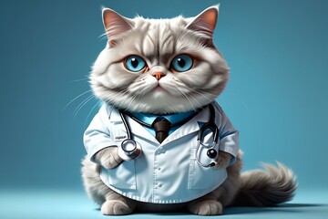 cat doctor isolated on a light blue background.
