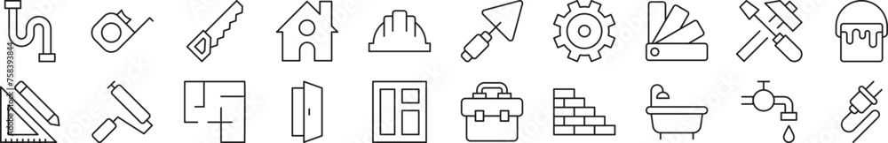 Aufkleber set of line icons of building and construction. editable stroke. simple outline sign for web sites, 
