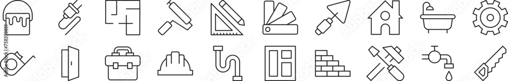Poster building and construction line icons collection. editable stroke. simple linear illustration for web