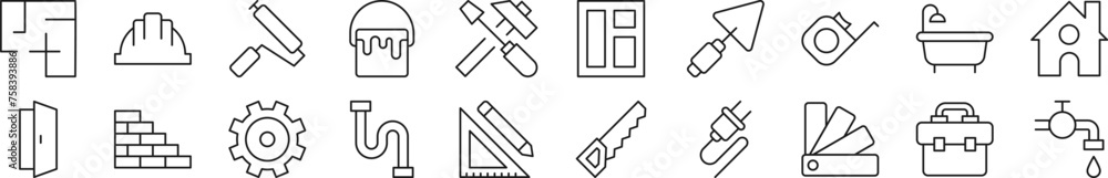 Poster set of thin line icons of building and construction. editable stroke. simple linear illustration for