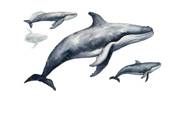 humpback whales art isolated grey cachalot prints realistic painted background whale beluga hand illustration poster cards watercolor animal white bowhead killer underwater blue