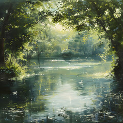 Fototapeta premium Artistic Depiction of Beautiful Forest Nature and Its Animals generative ai