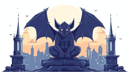 A grumpy gargoyle perched on a gothic cathedral at - obrazy, fototapety, plakaty