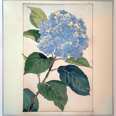 Vintage card with blue hydrangea on craft paper. - 758396224