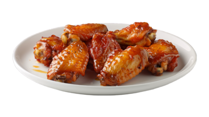 Honey Mustard Wings on a plate isolated on transparent png background. Generative ai 