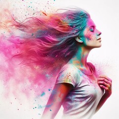 Photo of a woman with a splash of colors at the Holi Festival