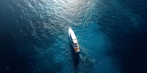 Aerial view of luxury yacht cruising in tropical sea - 758398213