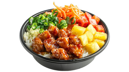 Hawaiian Pineapple Chicken Rice Bowl isolated on transparent png background. Generative ai 