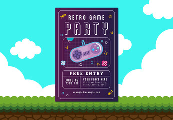 Purple and Pink Retro Games Party Poster