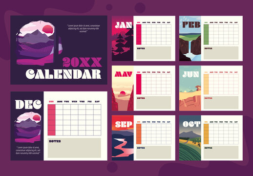 Flat Landscape Calendar Design