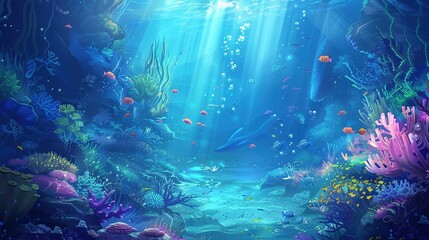Fototapeta na wymiar Undersea world. Landscape underwater in the sea or ocean. Marine nature background