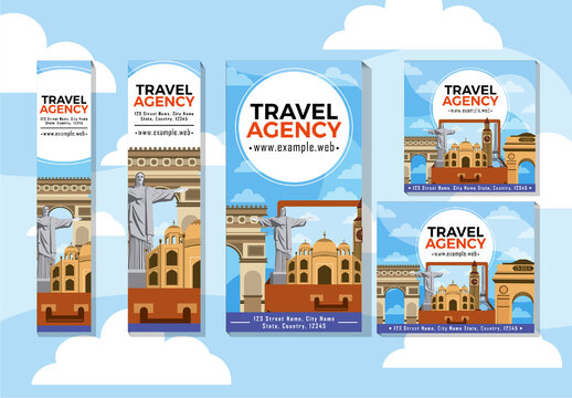 Blue Red Famous Landmark Travel Agency Tourism Banner