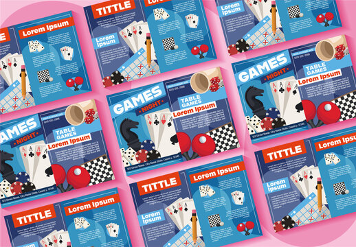Blue and Red Casino Games Event Brochure Layout