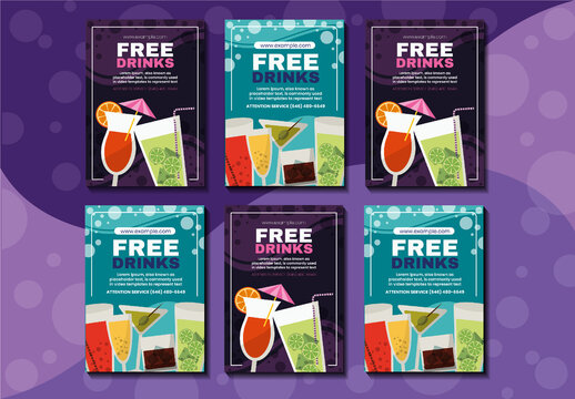 Colorful Flat Cocktail Drinks Party Invitation Template