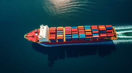 Fototapeta premium A large container ship carries colorful containers in the ocean
