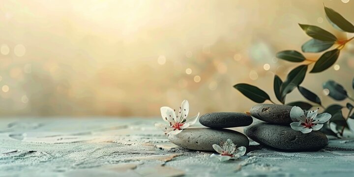 Massage spa banner, stones and flowers social media post, copy space