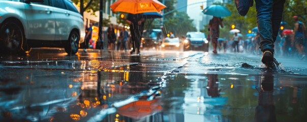 An urban street after a sudden, brief rainstorm