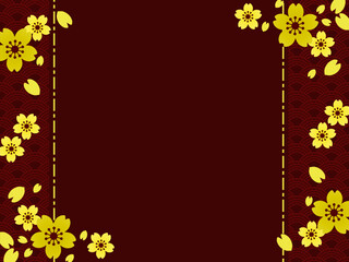 金色の桜と和柄で装飾されたフレーム型の背景