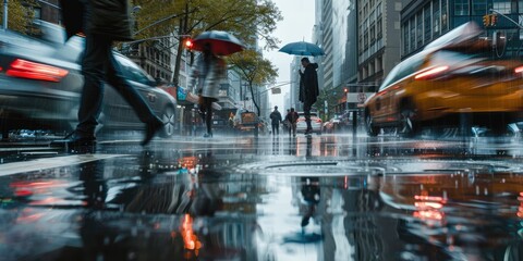 An urban street after a sudden, brief rainstorm