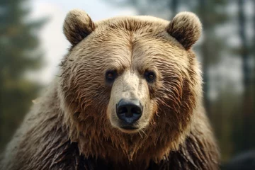 Foto op Aluminium A close up portrait of a brown bear (Ursus arctos) outdoor wild nature on a background. Concept of wild animals in natural habitat. © Наиля Якубова