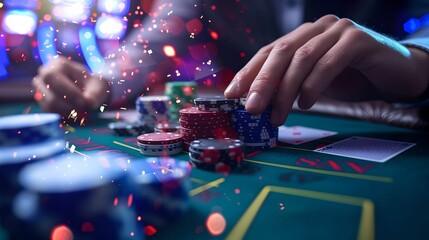 Confident Online Blackjack Player Strategy, strategic moves, digital table, virtual chips, virtual cards