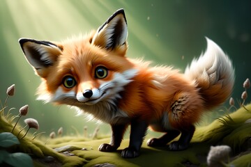 Naklejka premium cute fox in habitat.