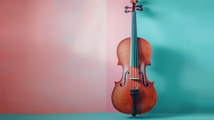 Violin classic on the isolated pastel background with copy space. generative AI image