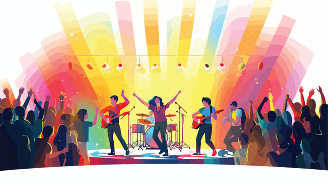 A live band performing on stage with colorful light