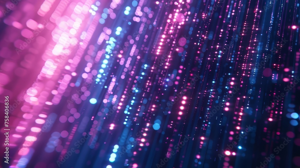 Poster futuristic abstract background with glowing neon lines and bokeh lights in shades of pink and blue, 