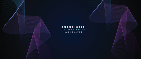 Digital Technology Banner Abstract Purple and Blue Waving Lines Background. Navy Blue and pink gradient with Future technology Diagonal glowing shiny geometric shape for cover, website, header