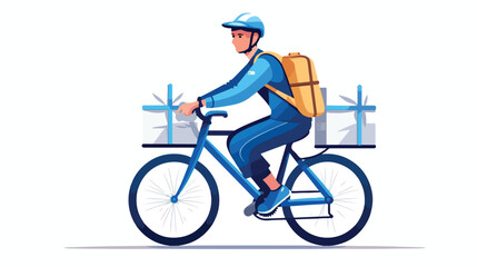 A mail carrier riding a bicycle and delivering lett