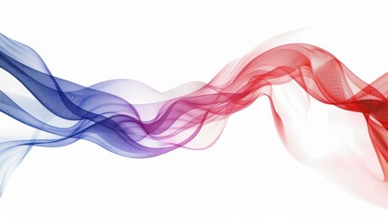 Beautiful transparent abstract dynamic waves in blue and red colors, white background. AI generated