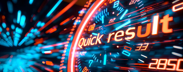 A clock's 'Quick Result' sign underlines the pressing need for speed in achieving goals in the race against time. Banner. Copy space.