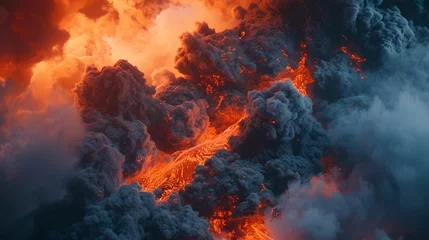 Foto auf Alu-Dibond Dramatic Volcanic Eruption, explosive, molten lava, billowing smoke, volcanic activity © asura