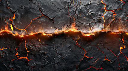 metal texture background that is torn in half with glowing fire edge