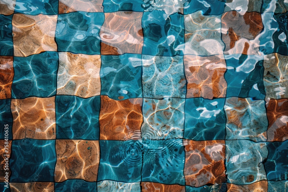 Poster a pool with a checkerboard pattern in the water