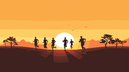 Fototapeta na wymiar A minimalist pattern of runners in silhouette running