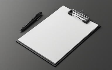 Blank Clipboard Mockup with White Paper and Black Pen