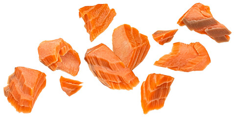 Smoked salmon pieces isolated on white background - 758413815