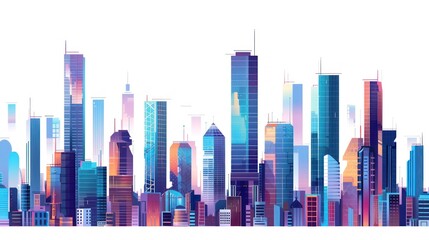 Illustration of colorful city buildings landscape with flat style on white background. AI generated