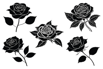 Black silhouette illustration of a rose on white background