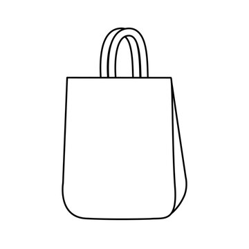 Paper bag for shopping or gifts, doodle style flat vector outline for coloring book