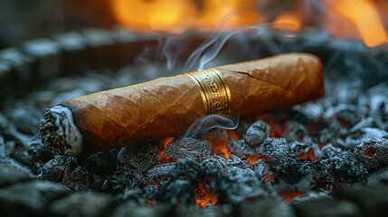 Cuban cigar in an ashtray