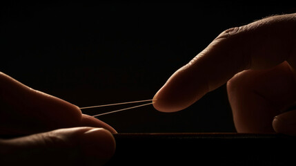 A needle gently being twisted and turned by a practitioners skilled hand as they aim to release tension and improve energy flow. - obrazy, fototapety, plakaty