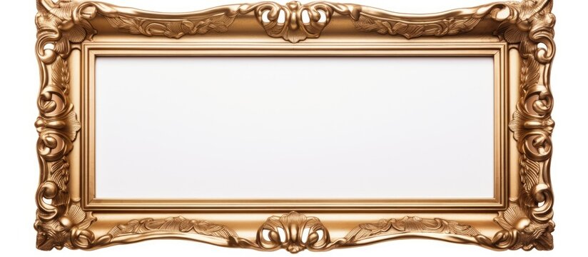 A rectangular gold picture frame made of wood with beige accents, displayed on a white background. The frame adds a touch of elegance to any art piece or photograph