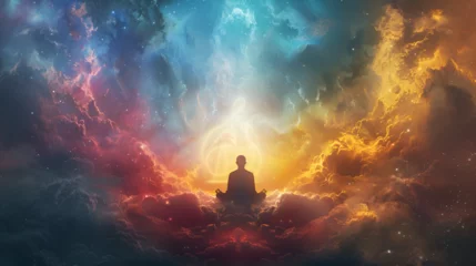 Foto op Canvas Universe, cosmos. Meditation background, chakras, prana, the mind of God and spirituality, buddha statue in the night Universe cosmos meditation background, Generative Ai © xpert