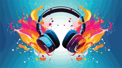 Photo sur Plexiglas Papillons en grunge A pair of headphones blasting music with sound wave